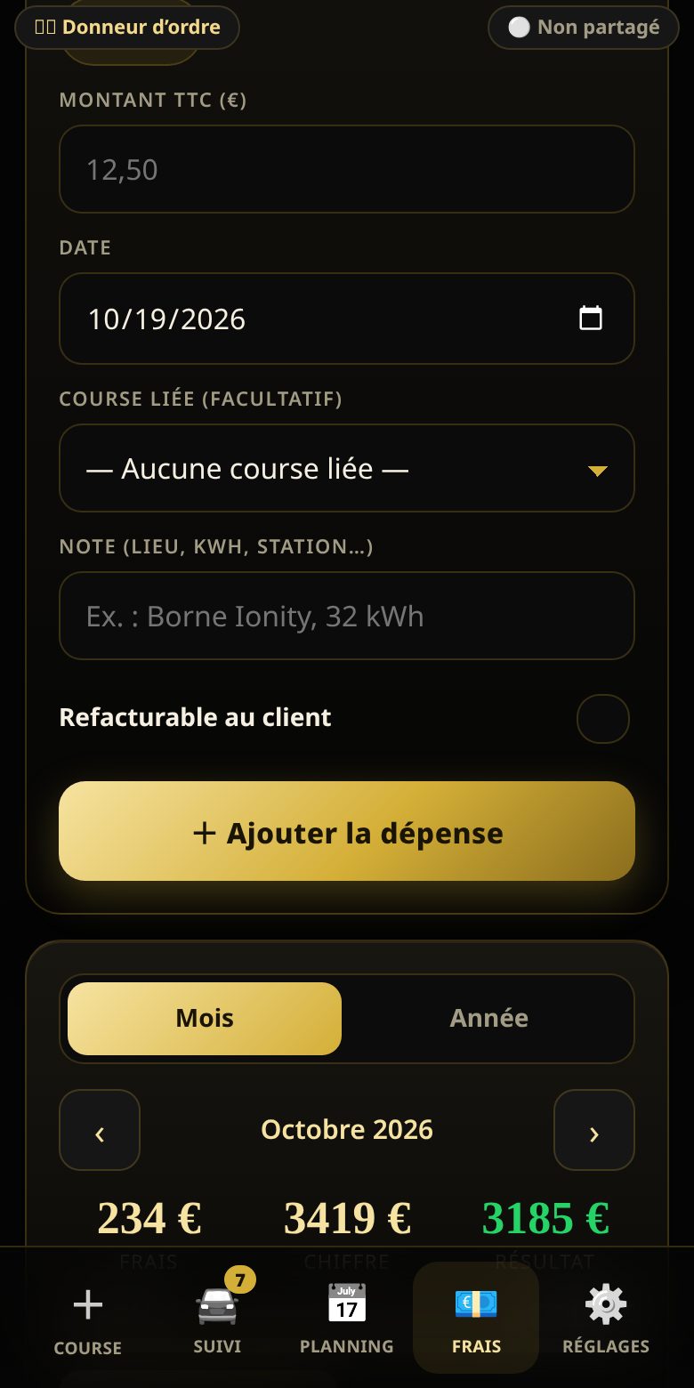 Capture d'écran Nova : les frais